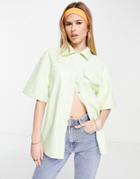 Topshop Faux Leather Short Sleeve Shirt In Lime-green