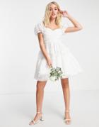 Dream Sister Jane Bridal Short Sleeve Organza Puff Mini Dress-white
