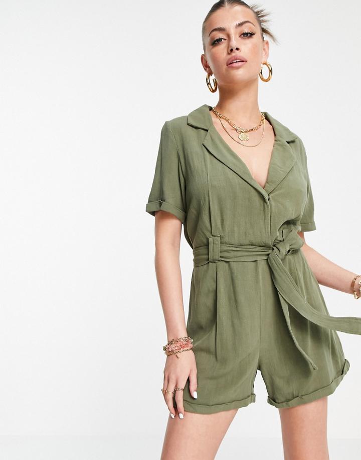 Rhythm Catalina Tie Romper In Khaki-green