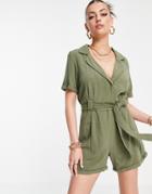 Rhythm Catalina Tie Romper In Khaki-green