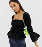 Collusion Ruched Tie Front Off The Shoulder Top-black