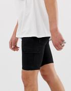 Asos Design Super Skinny Denim Shorts With Power Stretch And Cargo Pockets In Washed Black - Black