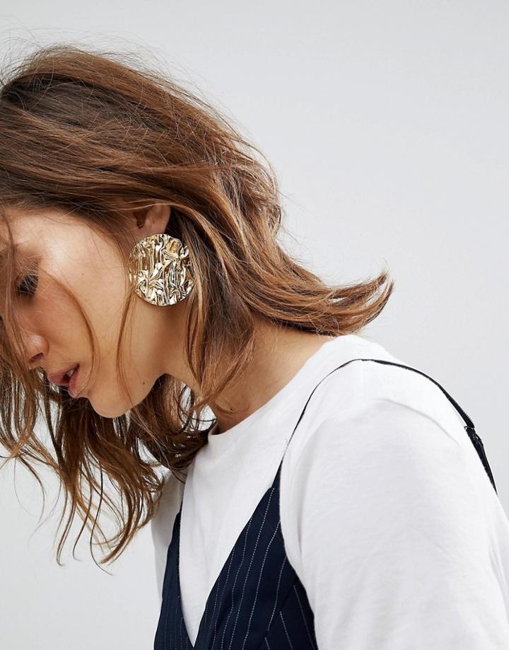 Asos Statement Crushed Metal Disc Earrings - Gold