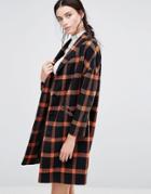 Helene Berman Ema Coat In Black And Orange Check - Orange