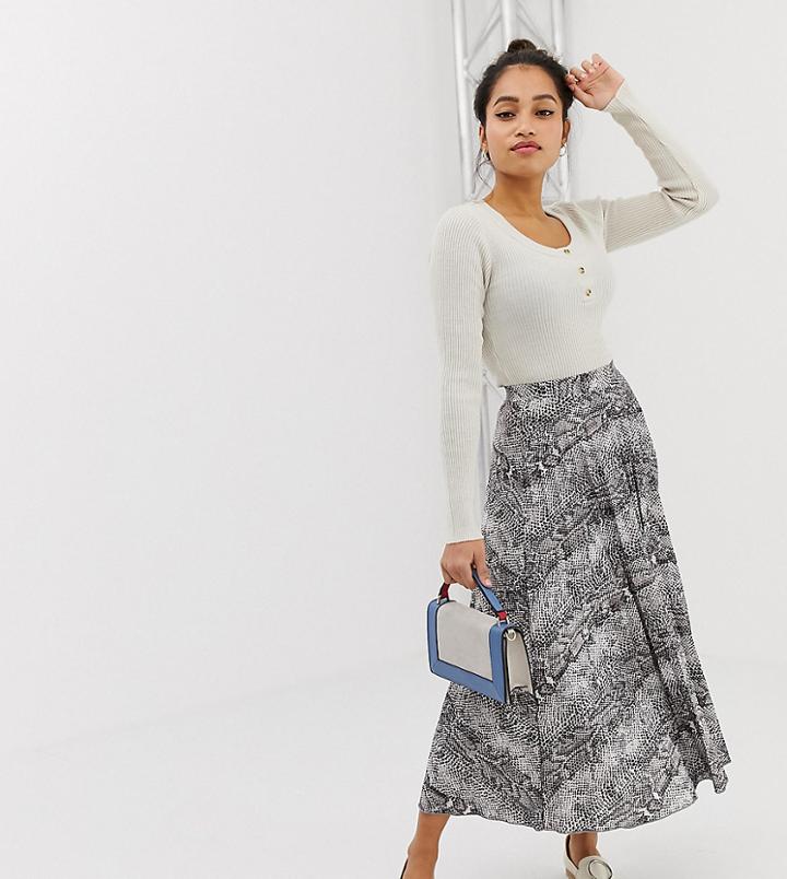 Asos Design Petite Pleated Midi Skirt In Snake Print - Multi