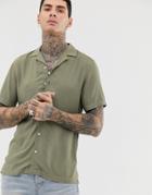 Asos Design Regular Fit Viscose Shirt In Khaki-green