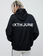 Sixth June Hoodie In Black With Back Logo - Black