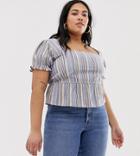 Wild Honey Plus Top With Shirred Bodice In Stripe-multi