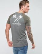 Asos Extreme Muscle Longline Raglan T-shirt With Chest Print - Gray