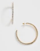 Asos Design Crystal Hoop Earrings In Gold Tone