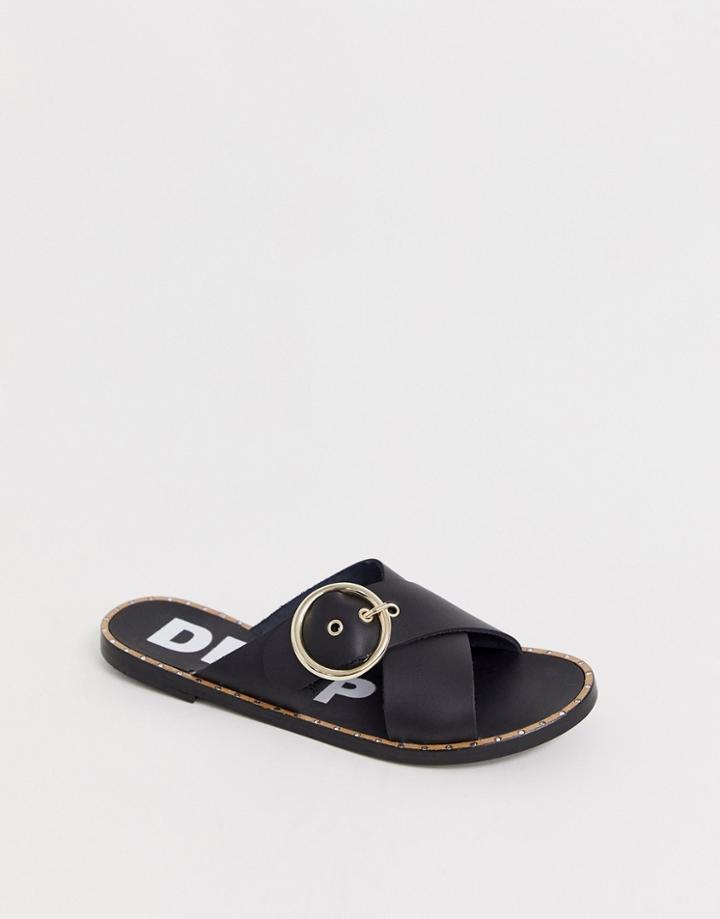 Depp Leather Buckle Open Toe Mules In Black - Black