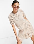 Violet Romance Jersey Smock Dress With Peter Pan Collar In Beige-neutral