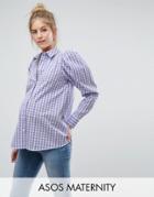 Asos Maternity Gingham Shirt With Exaggerated Sleeve - Purple