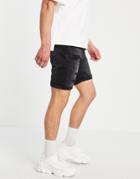 Pull & Bear Slim Fit Denim Shorts In Black With Rips