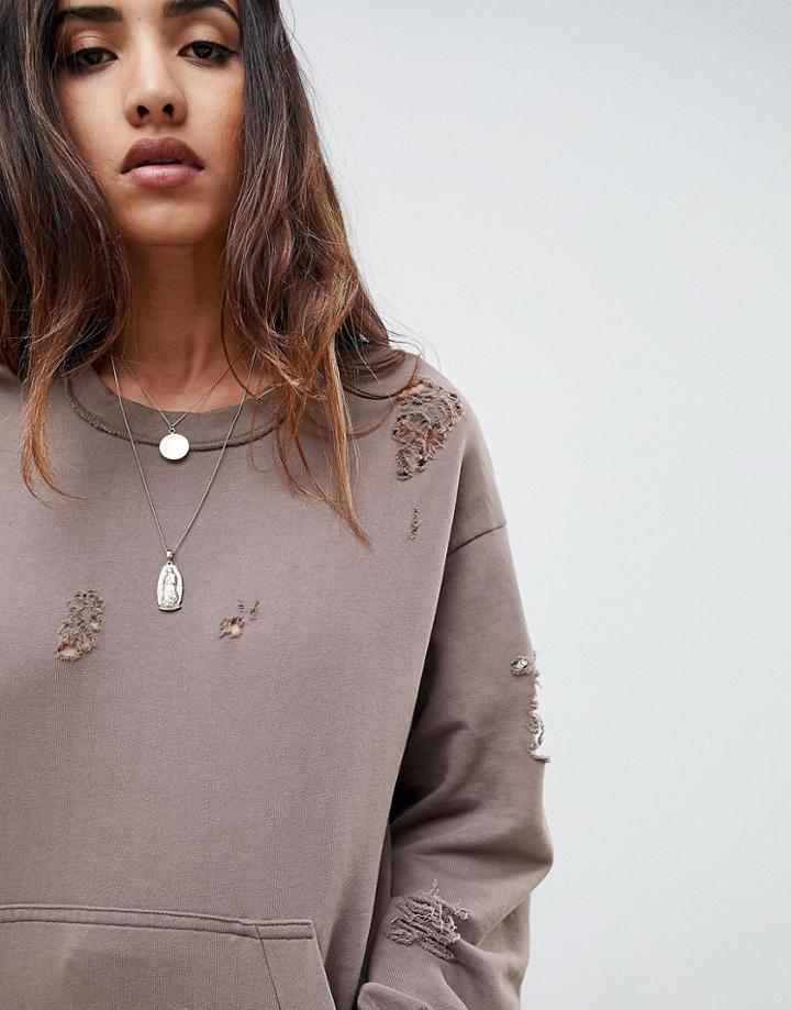 Criminal Damage Distressed Sweatshirt - Brown