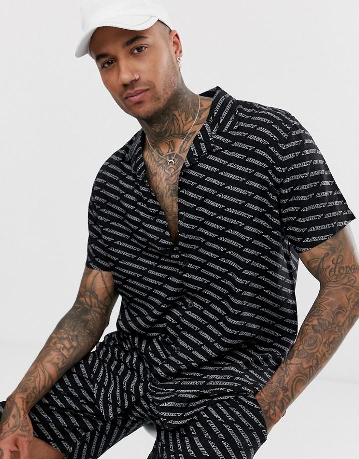 Night Addict Allover Logo Revere Collar Shirt - Black