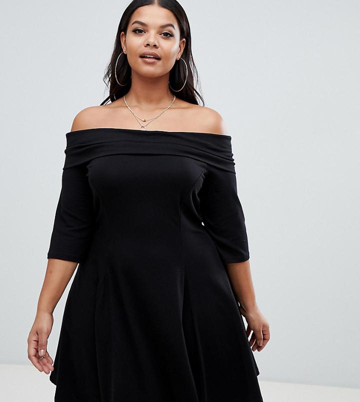 Asos Design Curve Bardot Mini Skater Dress - Black