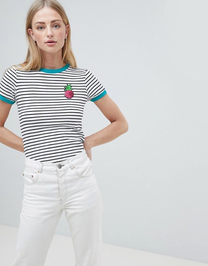 Brave Soul Pina Stripe T-shirt With Sequin Badge - Multi