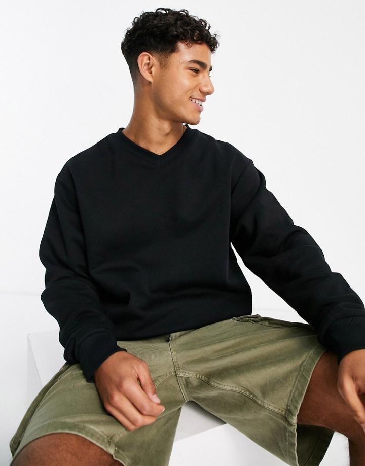 River Island V-neck Sweatshirt In Black