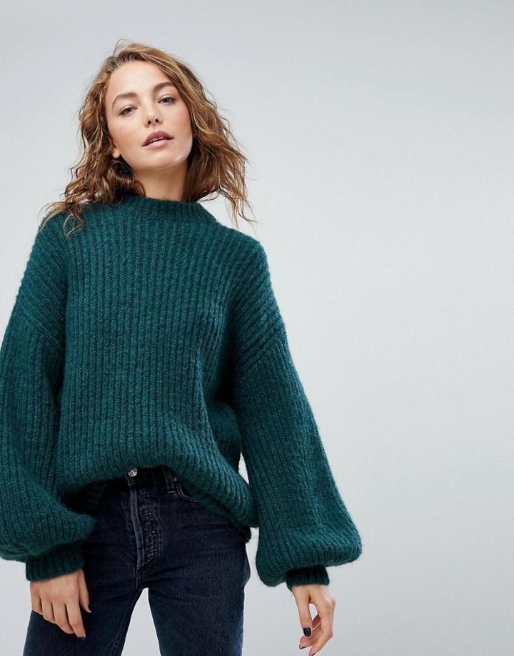Weekday Rib Crew Neck Sweater - Green