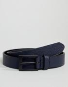 Asos Smart Slim Belt With Pebble Grain Emboss In Navy Faux Leather - Navy