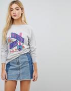 Daisy Street Sweatshirt With Downtown Bears Retro Graphic - Navy