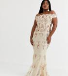 Goddiva Plus Maxi Dress With Baroque Embellishment In Rose Gold