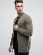Asos Muscle Fit Bomber With Side Zips In Khaki - Green