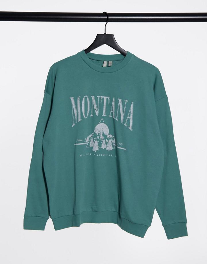Asos Design Sweatshirt With Vintage Montana Print In Washed Green