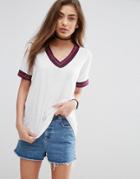 Asos Varsity Top In Longline With Metallic Tipping - White