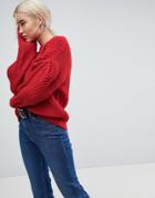 Asos Sweater In Oversized With Pleat Sleeve Detail - Red