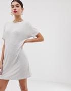 Asos Design Pinch Back Marl T-shirt Dress-beige