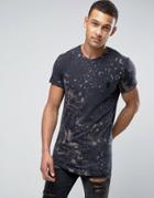 Religion Longline T-shirt With Distressing And Oil Print - Black