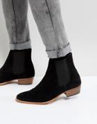 Asos Chelsea Boots In Black Suede With Natural Stacked Heel - Black