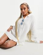 Asos Design Scallop Edge Beach Shirt In White