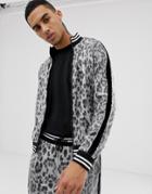 Jaded London Sequin Leopard Print Bomber Jacket-black