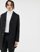 Harry Brown Premium Wool Blend Classic Overcoat-black