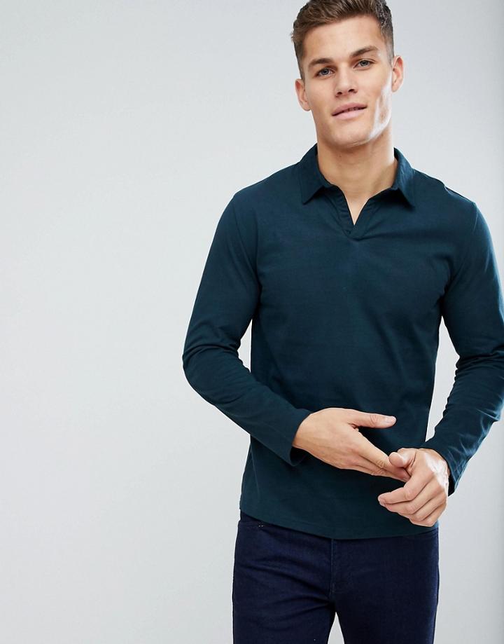 Weekday Pop Long Sleeve Polo Shirt - Navy