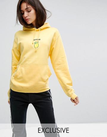 Adolescent Clothing Oversized Hoodie With Bitter Lemon Embroidery - Yellow