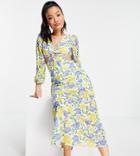 Asos Design Petite Long Sleeve Ring Detail Maxi In Floral Print-multi