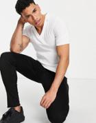 Asos Design Knitted Ribbed Revere Polo T-shirt White
