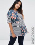 Asos Curve Stripe Floral Mix T-shirt - Multi