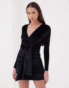 4th & Reckless Velvet Wrap Front Mini Dress In Black