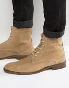 Zign Lace Up Suede Boots - Beige