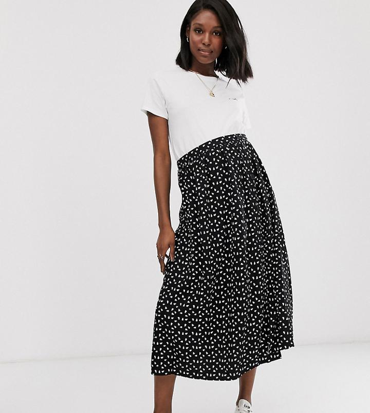 Asos Design Maternity Button Front Midi Skirt With Pockets In Mono Heart Print - Multi
