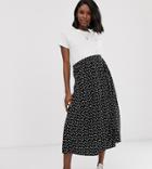 Asos Design Maternity Button Front Midi Skirt With Pockets In Mono Heart Print - Multi