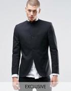 Only & Sons Skinny Mandarin Collar Blazer With Stretch - Black
