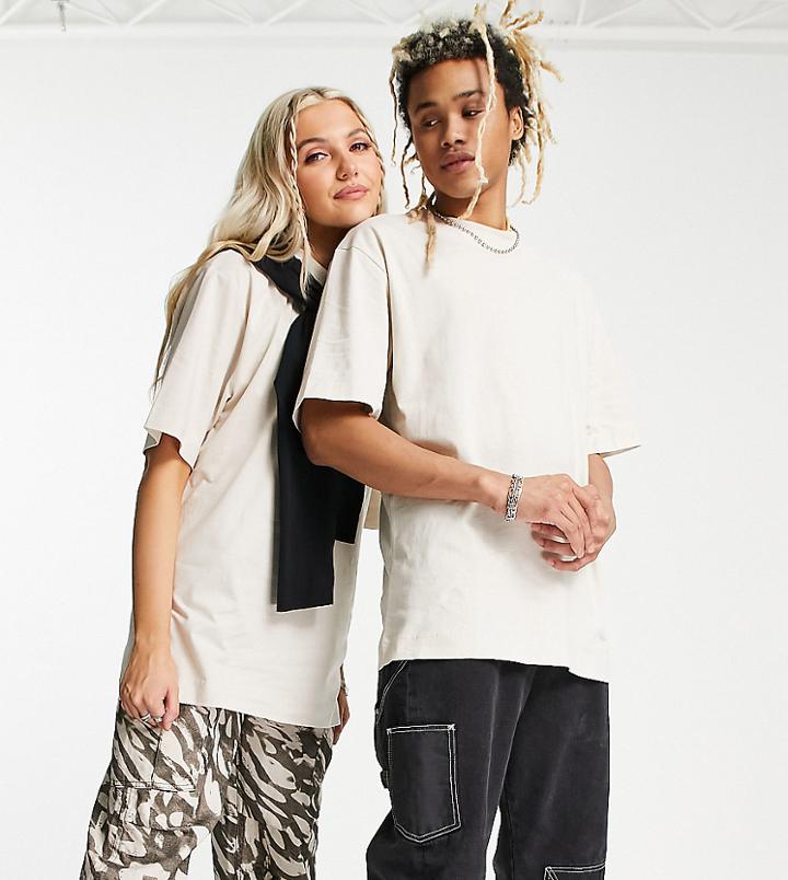 Collusion Unisex Cotton T-shirt In Ecru-white