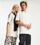 Collusion Unisex Cotton T-shirt In Ecru-white