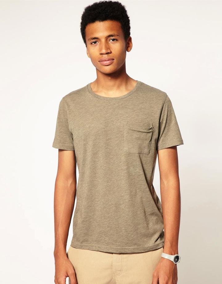 Asos Overdyed Crew Neck T-shirt With Pocket - Green